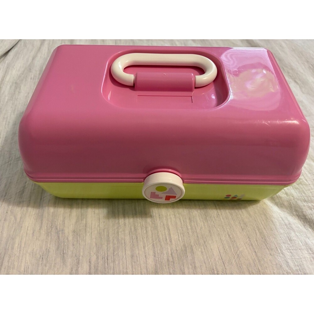 Vintage Caboodles Pink Lime Green Makeup Case Organizer Retro Y2K Cosmetic Box - Picture 2 of 7